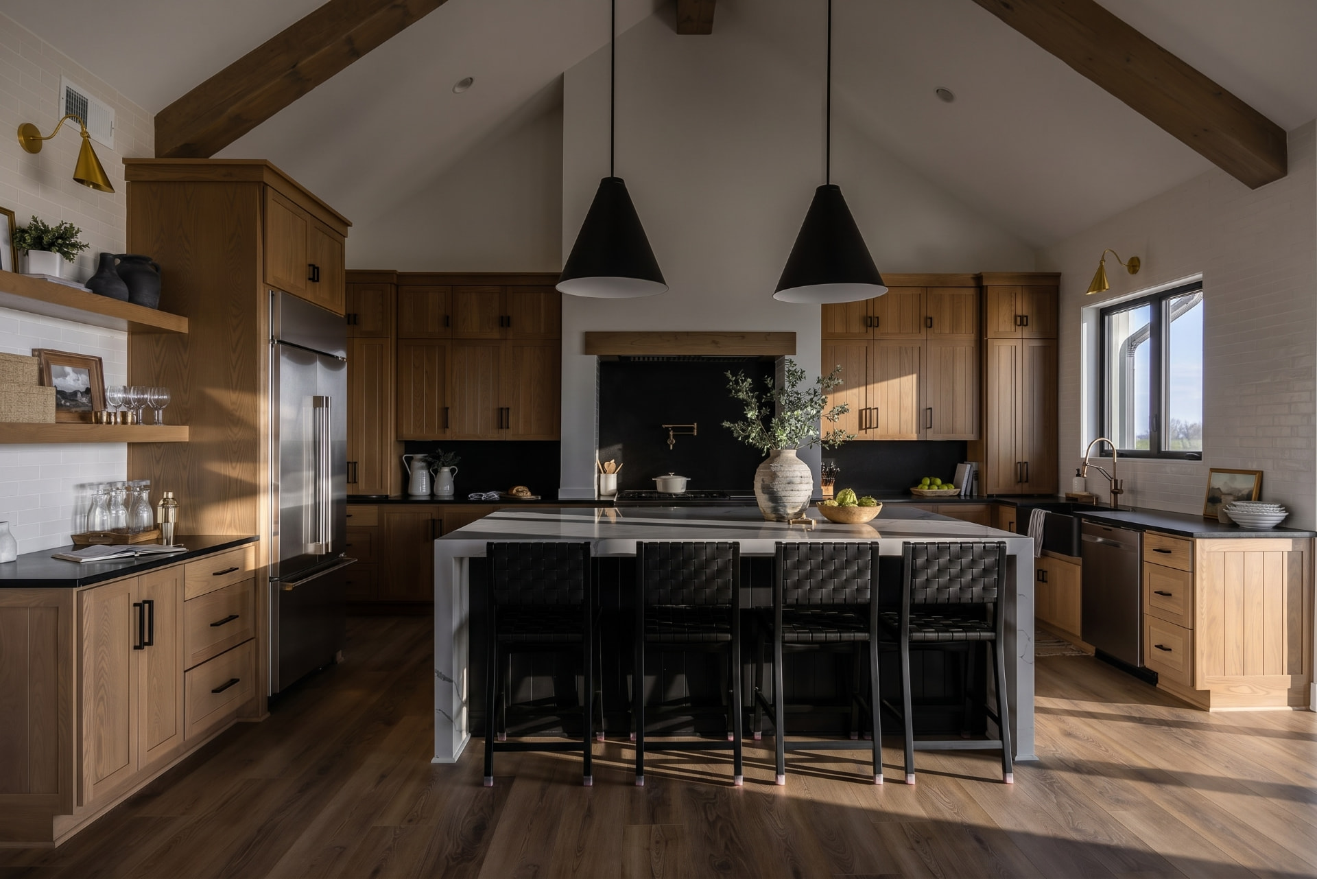 Editorial kitchen photograph with natural light in a luxury home